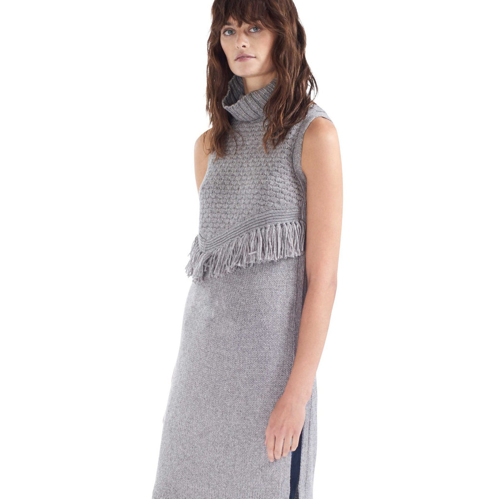 NEW Anthropologie Alpina Morgan Carper Knit Sweater Tunic Size Small Gray Fringe