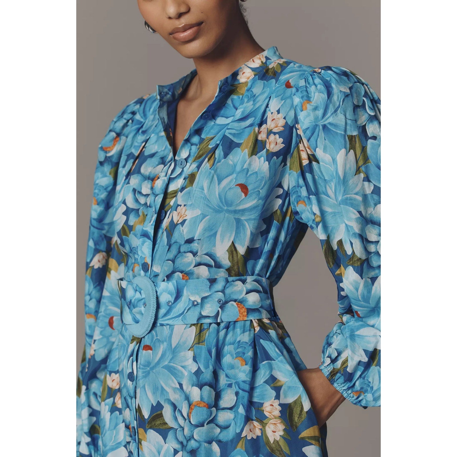 Farm Rio x Anthropologie Long-Sleeve Mini Swing Dress X-SMALL Blue FARM Rio