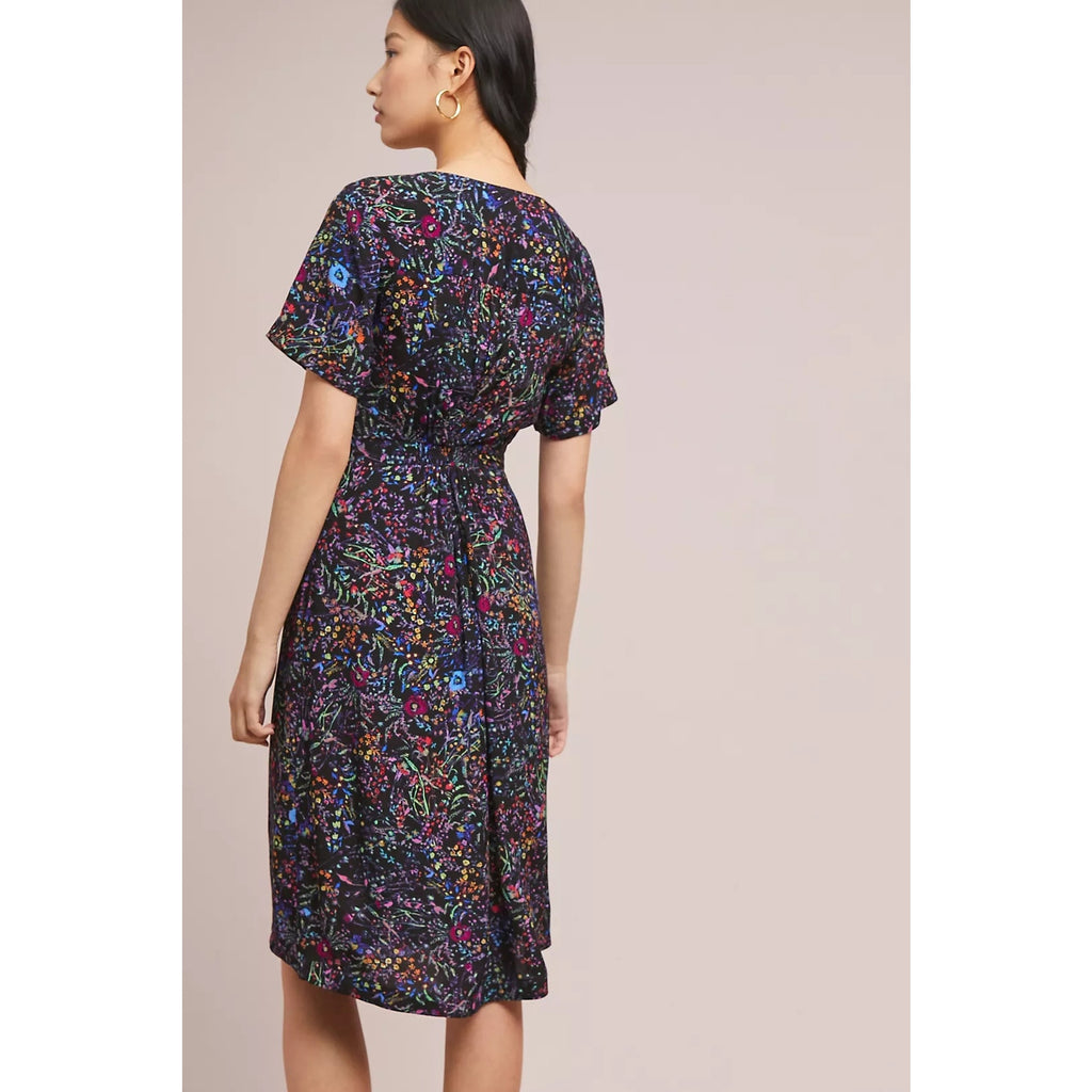 New ANTHROPOLOGIE by Maeve Morgan Dress $148 SIZE 2 Black Floral Motif