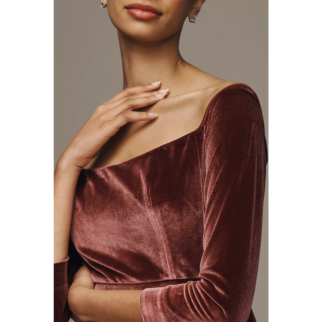 New ANTHROPOLOGIE Hutch Long-Sleeve Square-Neck Mini Dress $198 SIZE 6 RED