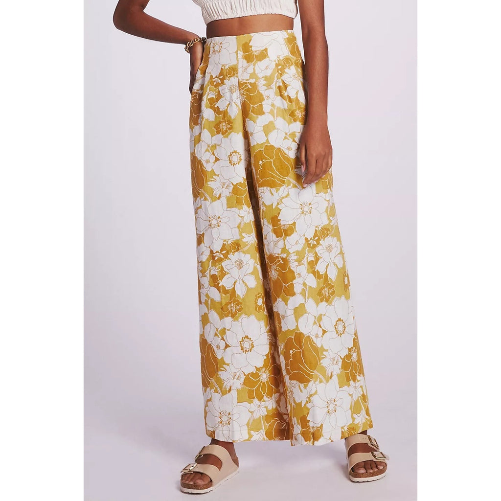 New Anthropologie Faithfull The Brand Malta Wide-Leg Pants Size 4 Gold Floral