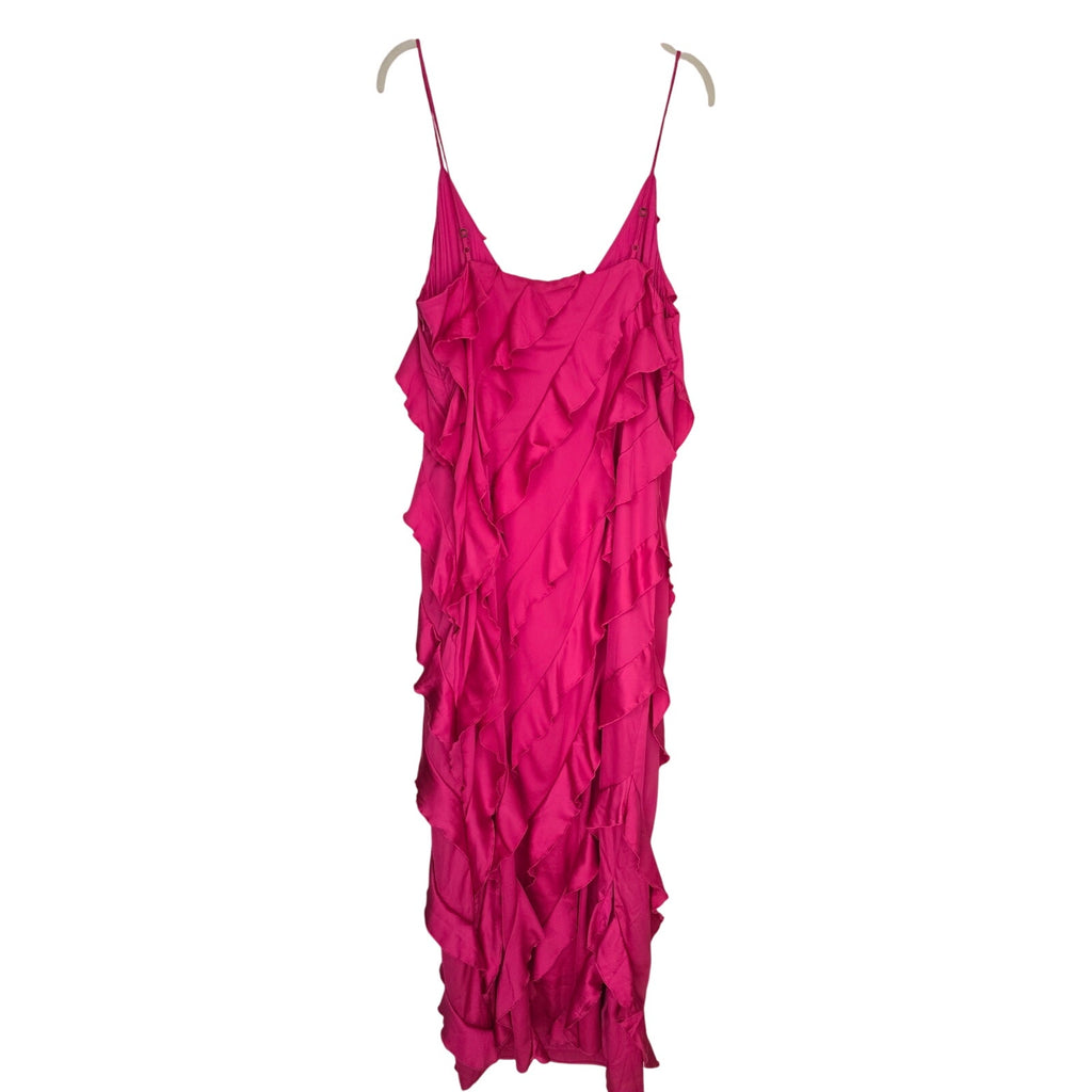 New By Anthropologie Bias-Cut Ruffled Midi Dress $198 X-LARGE Pink V-neck