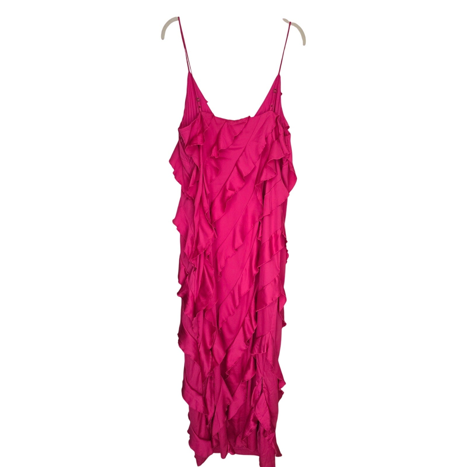 New By Anthropologie Bias-Cut Ruffled Midi Dress $198 X-LARGE Pink V-neck