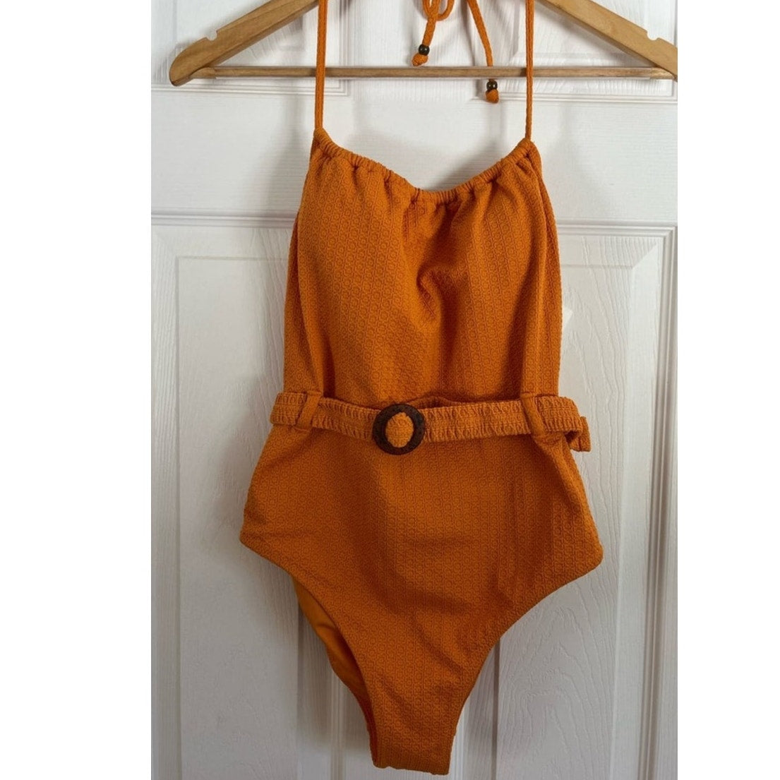 New Free People BOTEH Helios Halter One-Piece Swimsuit $250 X-SMALL Orange Belt