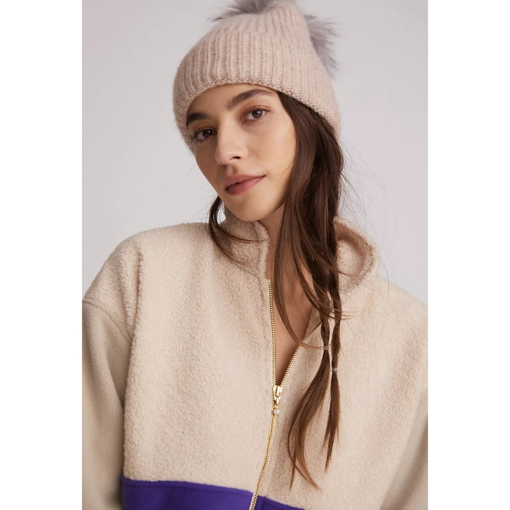 New Anthropologie DONNI Colorblocked Sherpa Jacket $324 XL Cream