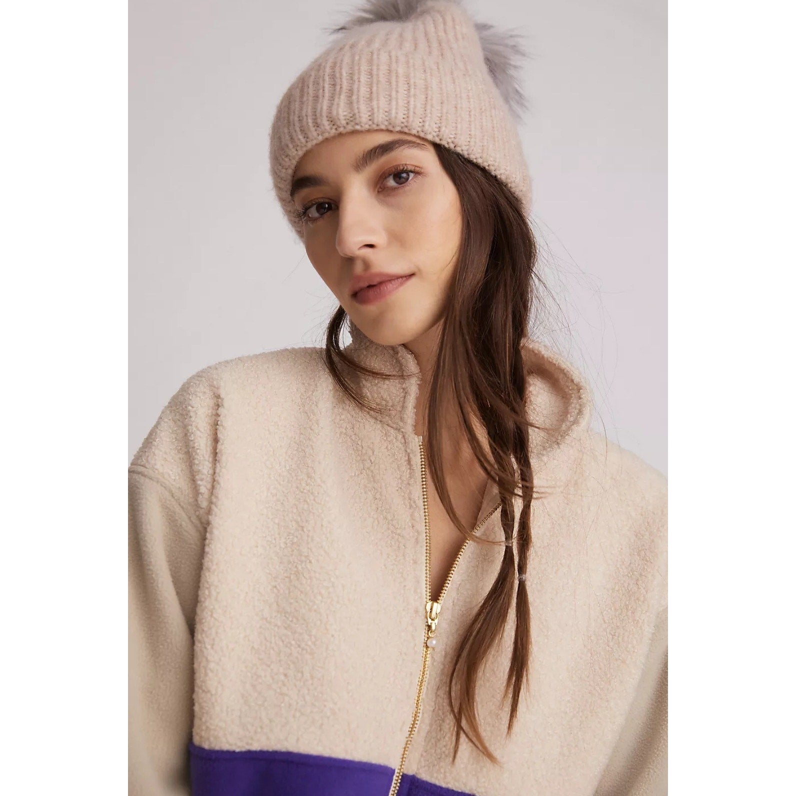 New Anthropologie DONNI Colorblocked Sherpa Jacket $324 XL Cream