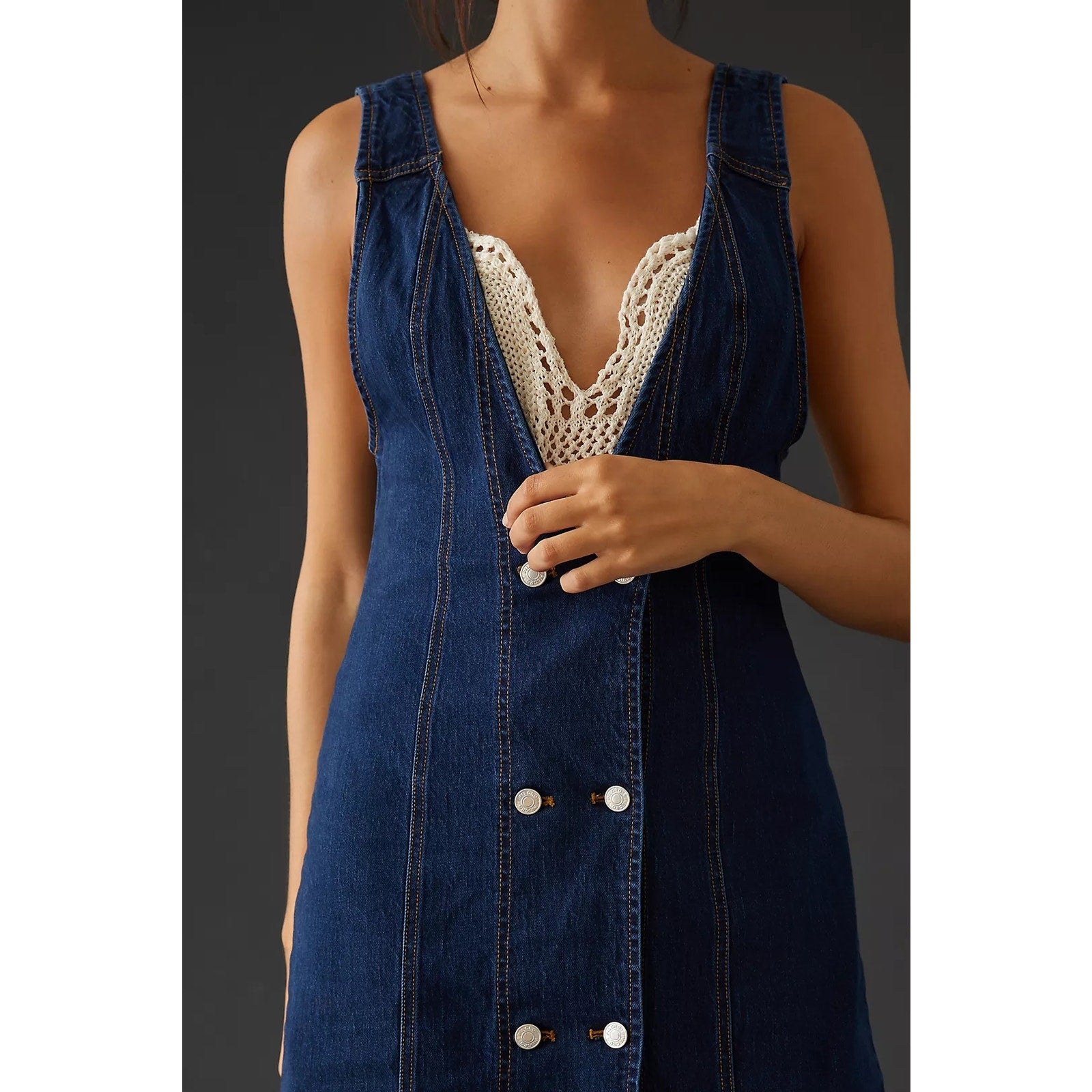 Nwt Anthropologie Pilcro Vest Mini Dress $180 SIZE 0 Dark Denim Button Front