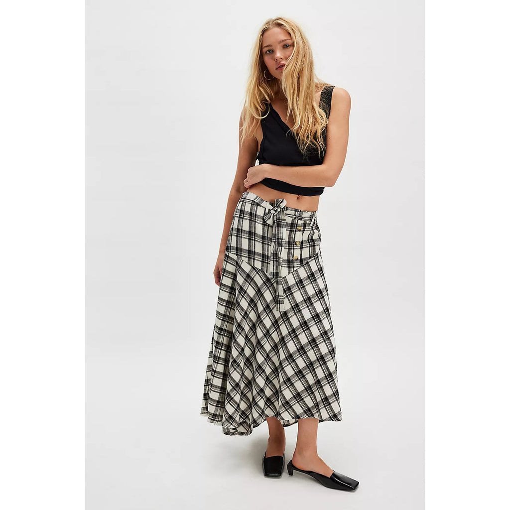 FREE PEOPLE After You Set MAXI SKIRT + TOP MEDIUM Black & White Plaid Free People
