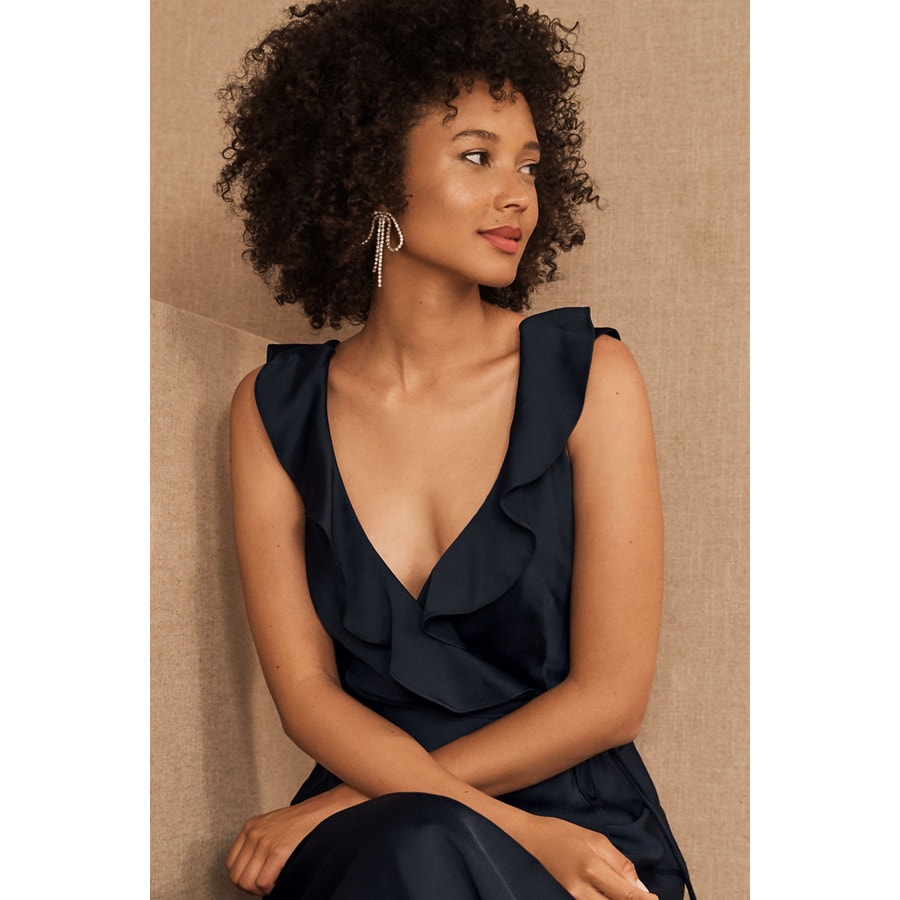 New Anthropologie BHLDN Tansy Satin Maxi Dress Sachin and Babi $220 SIZE 12 Navy