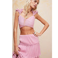 New Free People Saylor Gianna Midi Skirt Set $308 X-SMALL Pink Metallic Crop Top