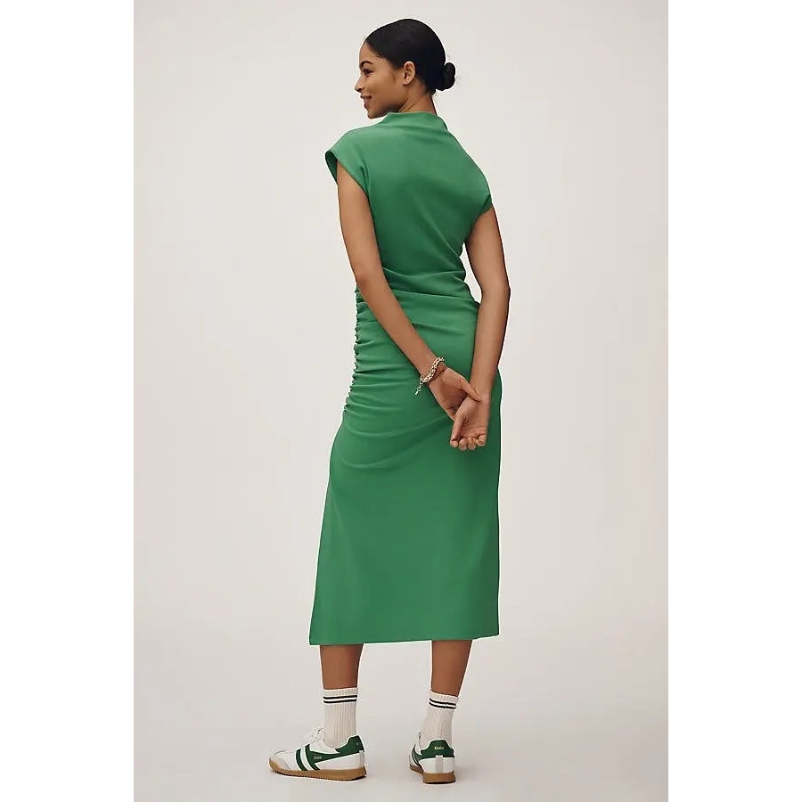 Anthropologie The Maya Ruched Cowl-Neck Midi Dress $160 X-SMALL Green