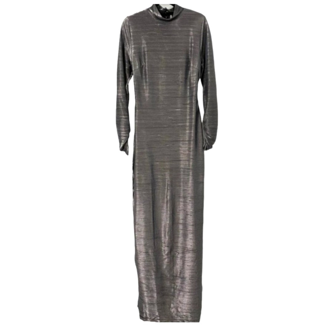 Free People Mila Maxi Dress SHINY $168 SMALL Lead Gray Slim Fitting