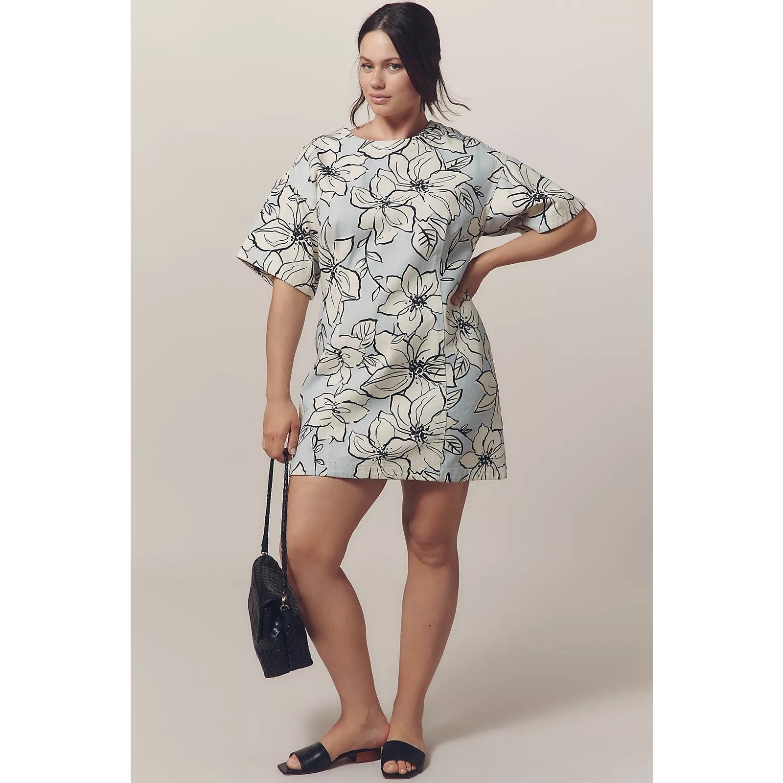 Anthropologie Dhruv Kapoor Short-Sleeve Denim Mini Dress $168 SMALL Floral