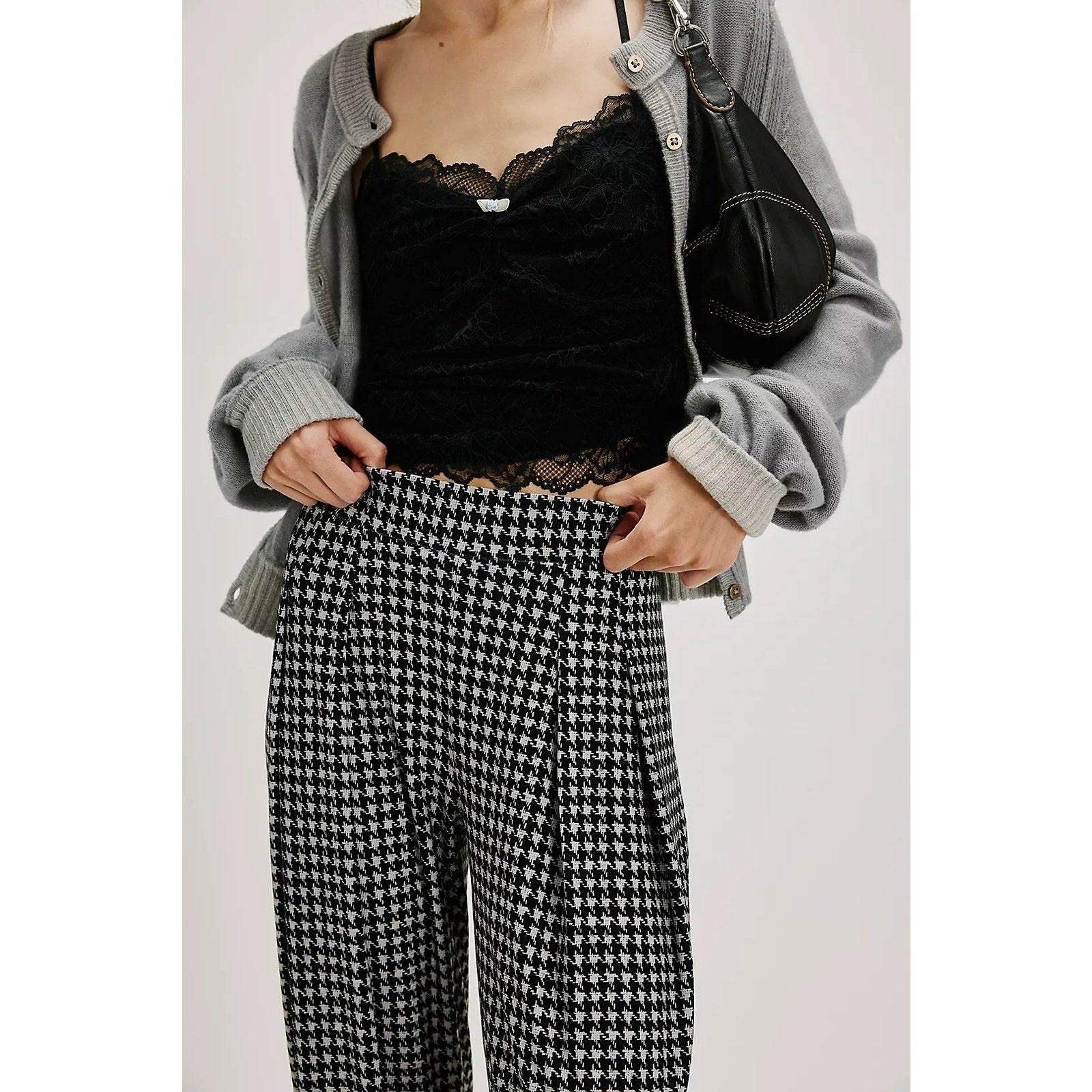 New FREE PEOPLE Norma Kamali Low-Rise Pleated Trousers $200 XS Black HOUNDSTOOTH