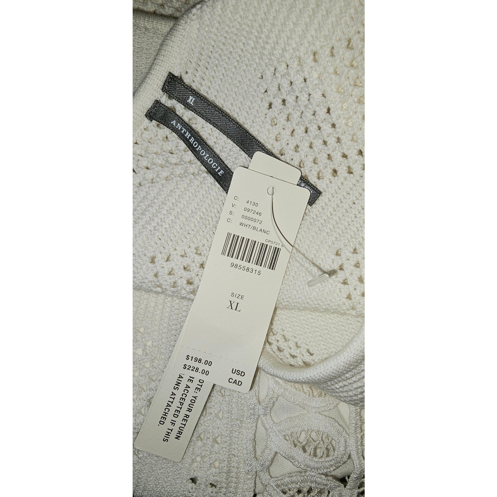 Anthropologie Sleeveless Crochet Boat-Neck Mini Shift Dress XL White Anthropologie
