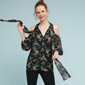 New Anthropologie Shoshanna Open-Shoulder Silk Floral Blouse $350 SMALL Black