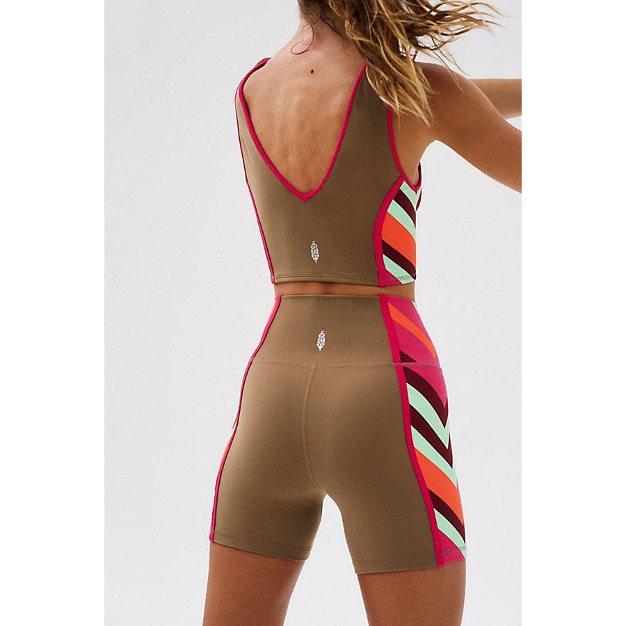 FREE PEOPLE MOVEMENT Never Better Colorblock Bike Shorts SMALL Moonrock Free People
