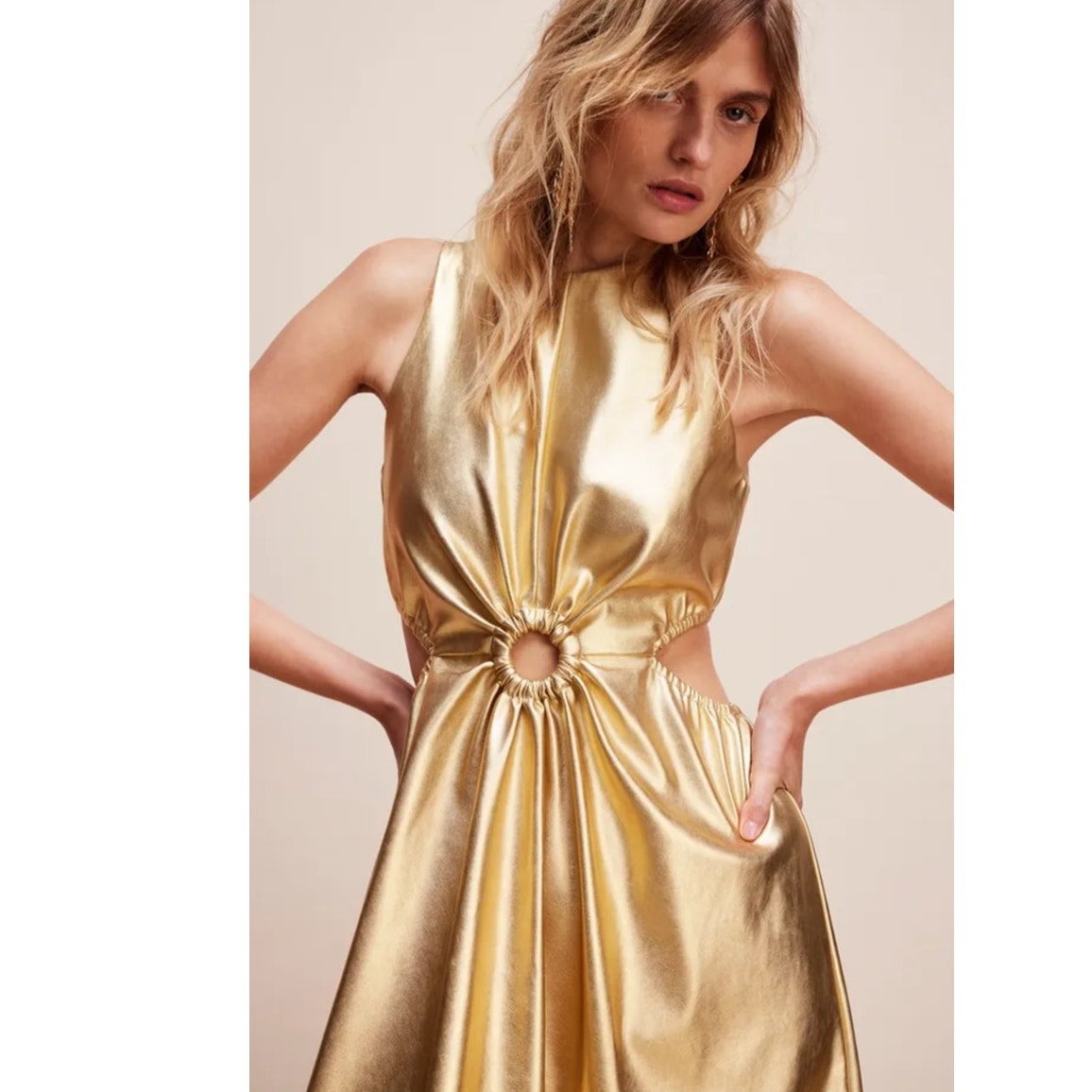 New FREE PEOPLE Jules Kae Lennie Midi Dress $275 SMALL Gold Special Occasion