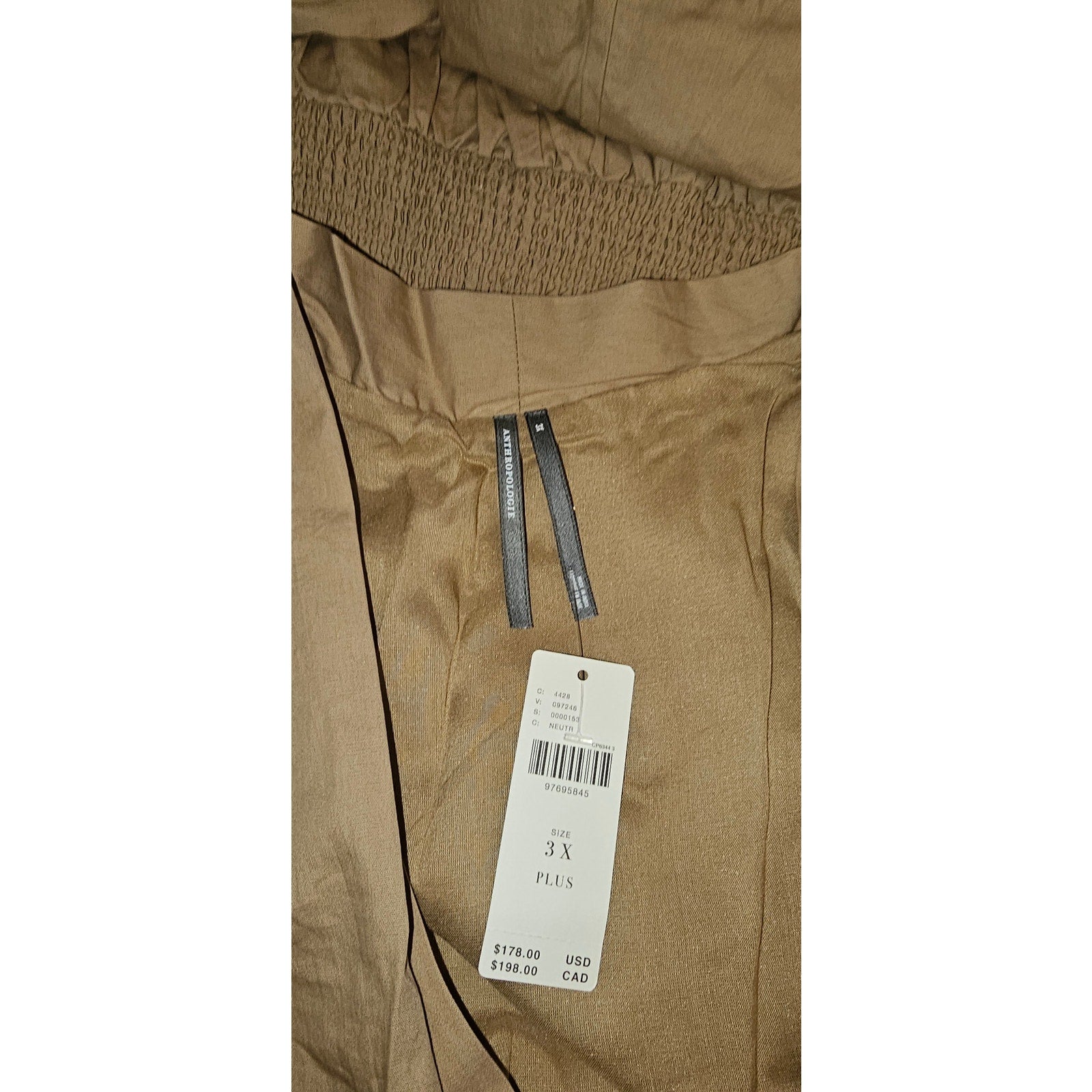 ANTHROPOLOGIE The Tommie Zip-Front Plunging Midi Dress PLUS 3X Neutral Anthropologie