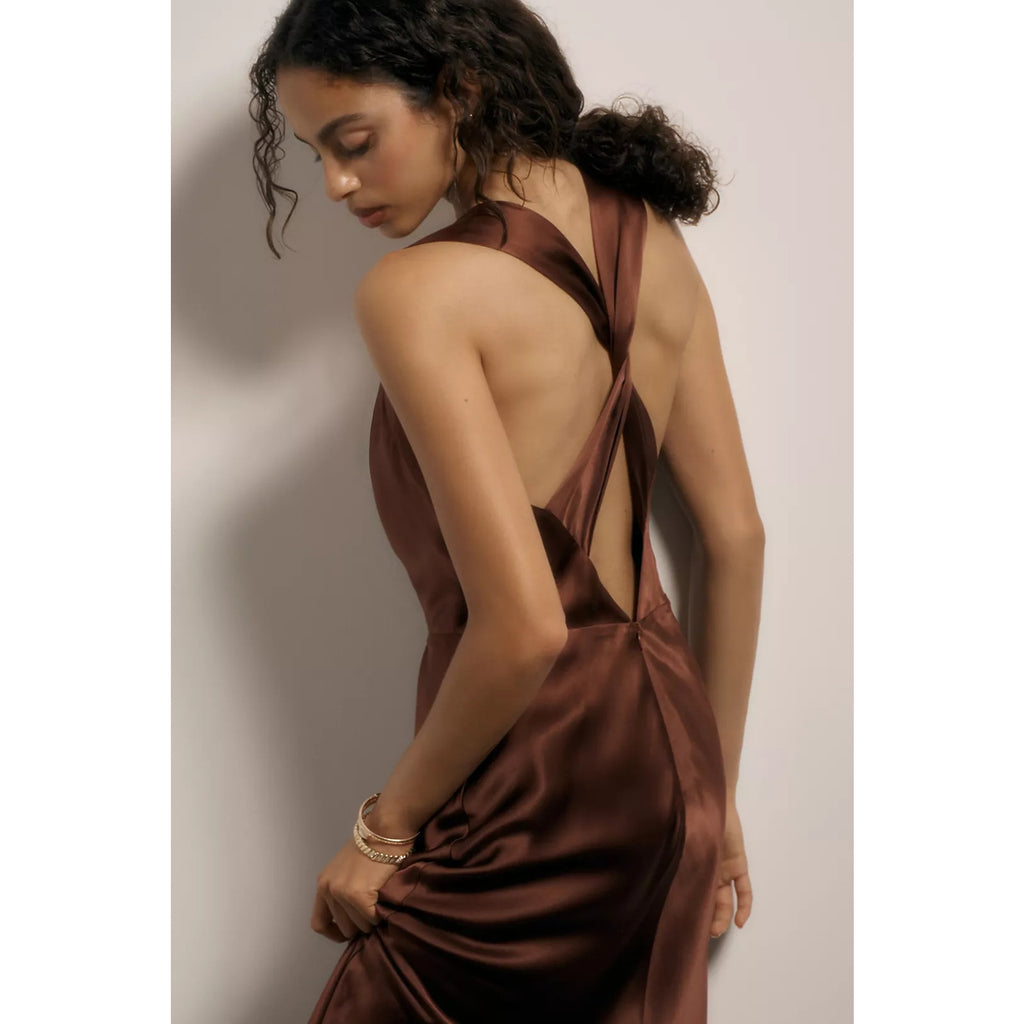 New Anthropologie by Paige Marcel Silk Midi Dress $429 SIZE 14 Plum Raisin