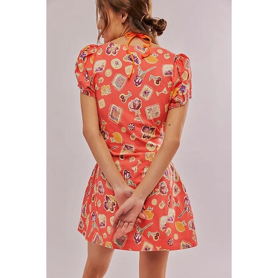 New FREE PEOPLE Oakley Mini Dress $128 X-SMALL Pink Combo RUCHED