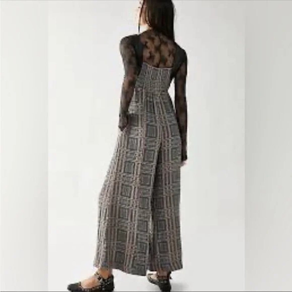 New Free People Marley Plaid One-Piece Jumpsuit $188 SMALL Wide-Leg