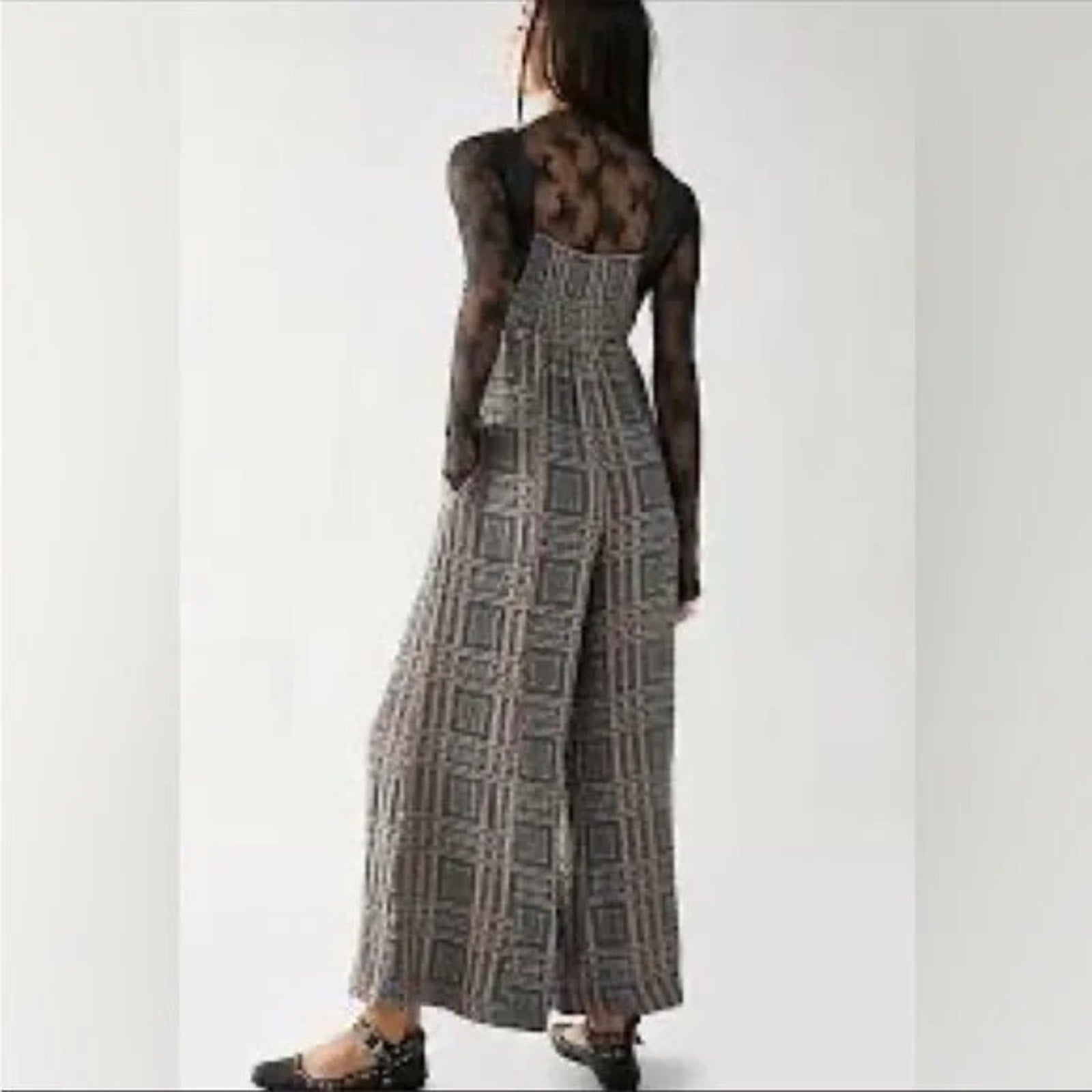 New Free People Marley Plaid One-Piece Jumpsuit $188 SMALL Wide-Leg
