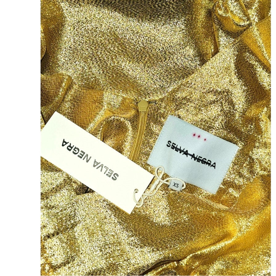 New FREE PEOPLE Selva Negra Atomo Babydoll Dress $400 X-SMALL Gold Metallic