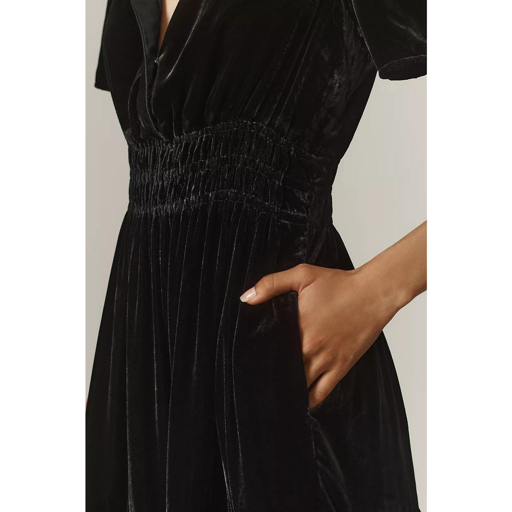 Anthropologie The Somerset Maxi Dress: Velvet Edition $180 XXS Petite BLACK