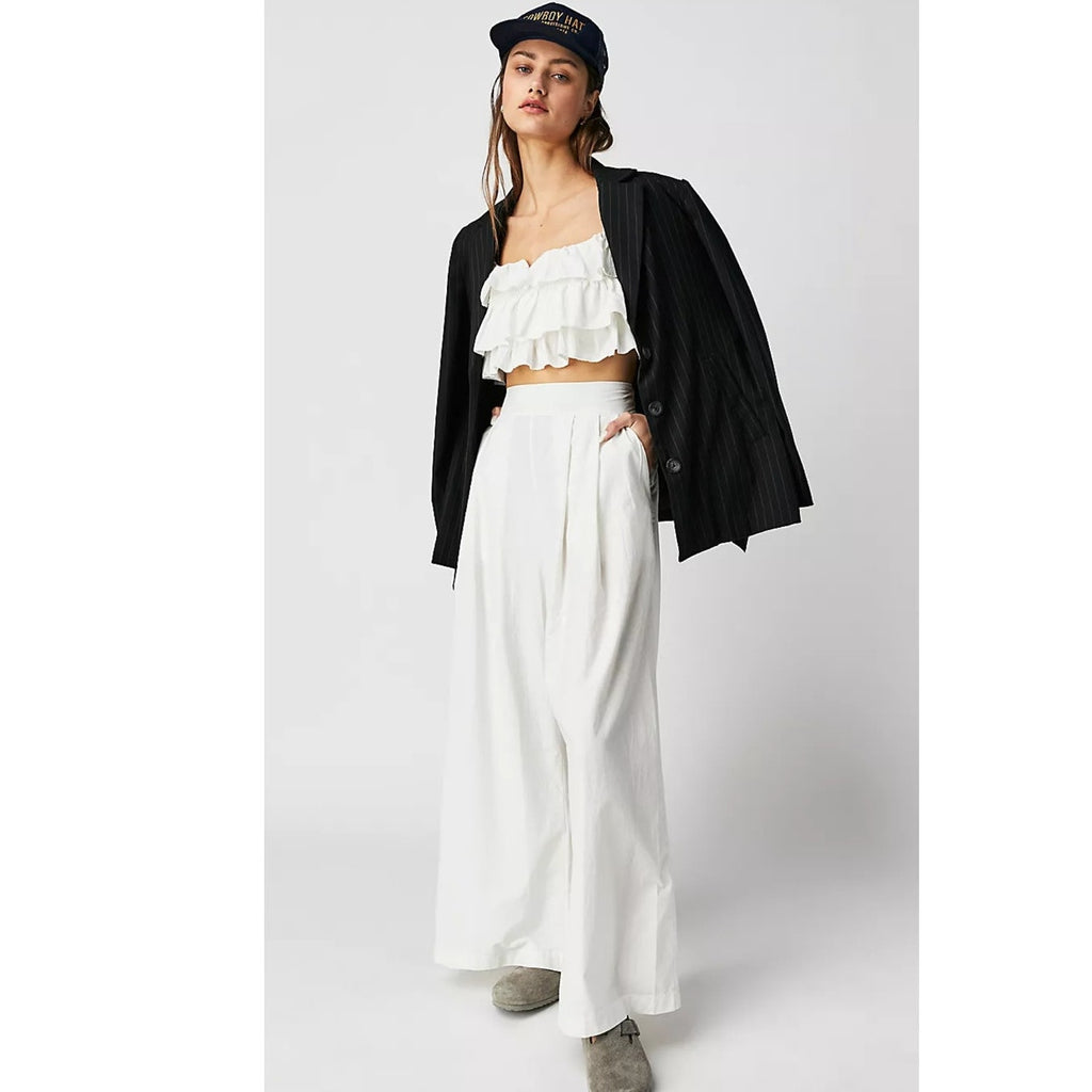 New Free People Danelle Crop Top Wide-Leg Pants Set $168 X-LARGE White Trousers