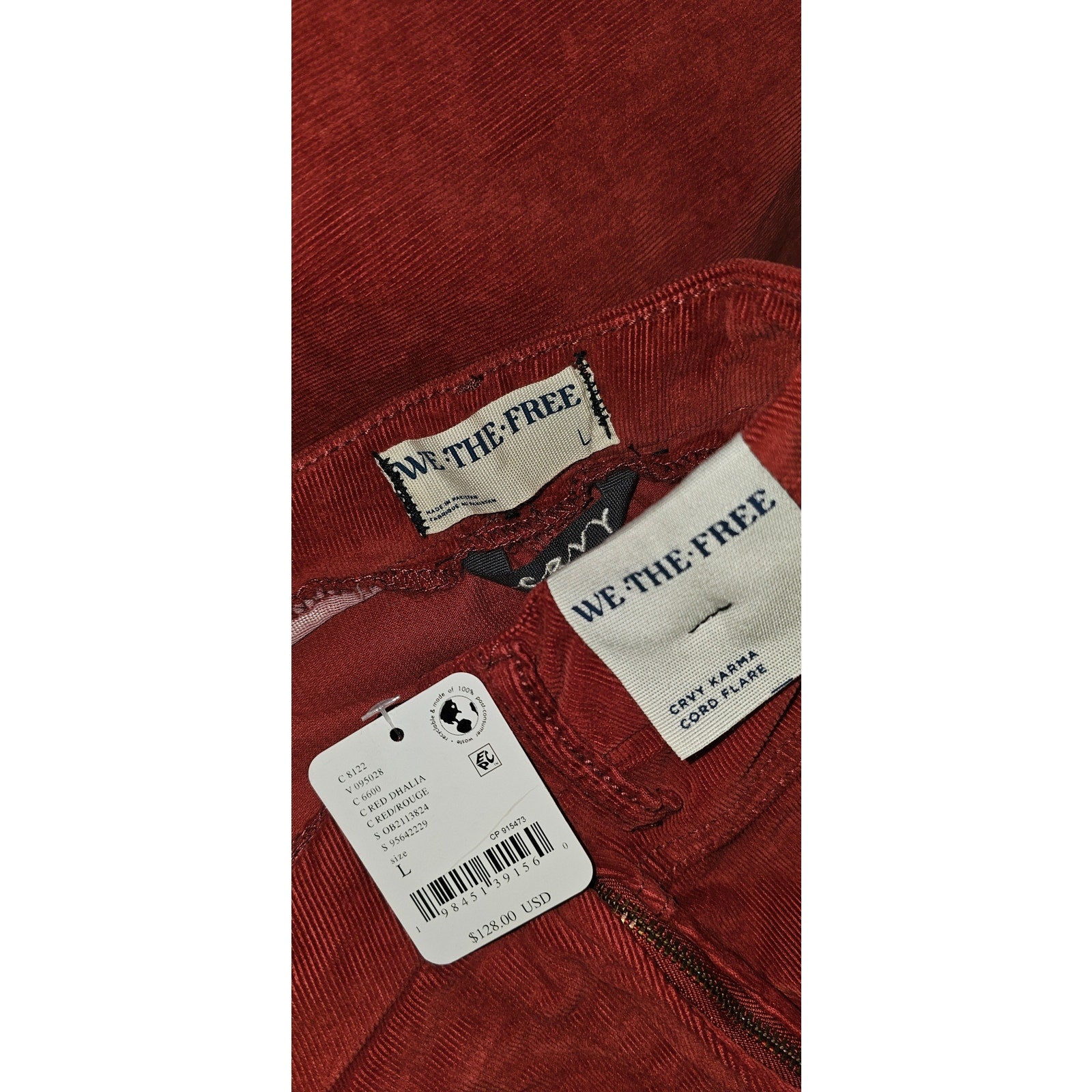 New FREE PEOPLE CRVY Karma Cord Flare Jeans WTF $128 LARGE Red Dahlia