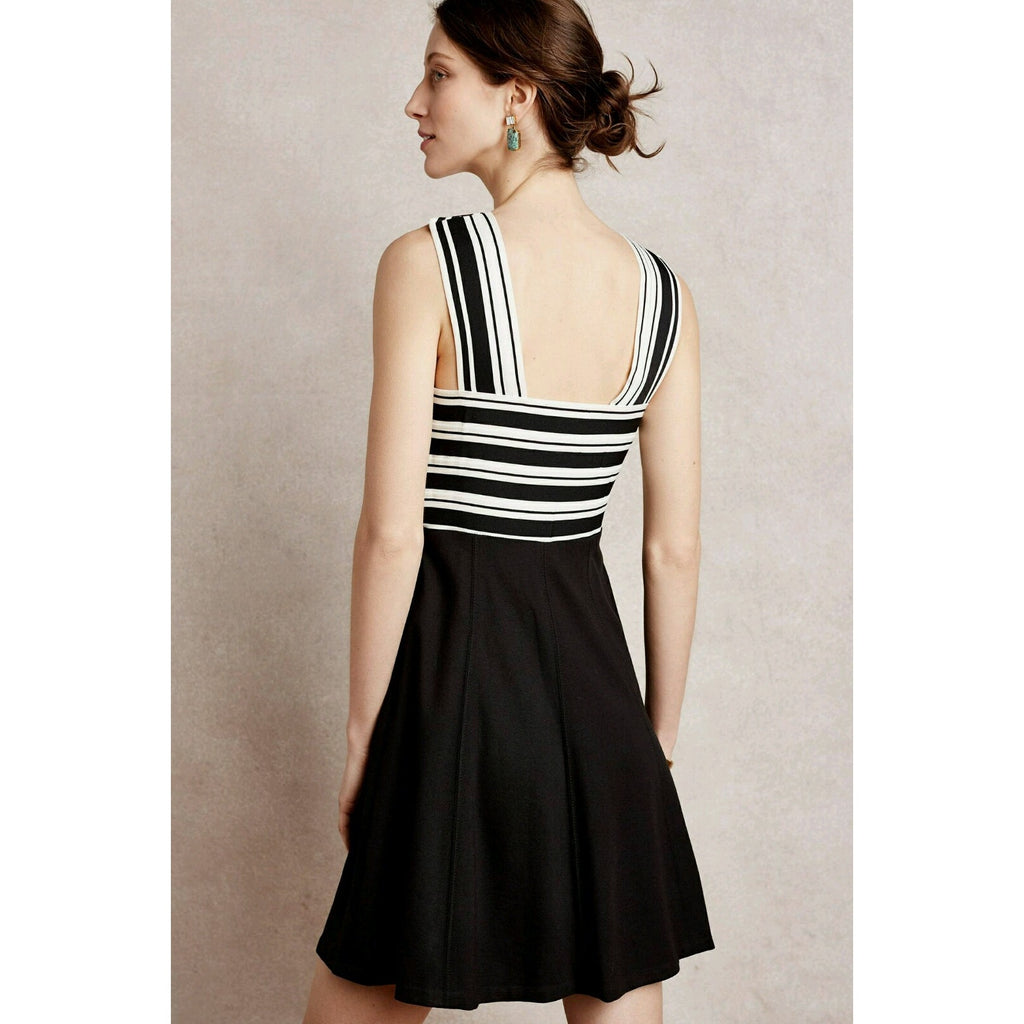 NEW Anthropologie Maeve Black Crosswise Flare Dress Size Small Retails $158 B&W