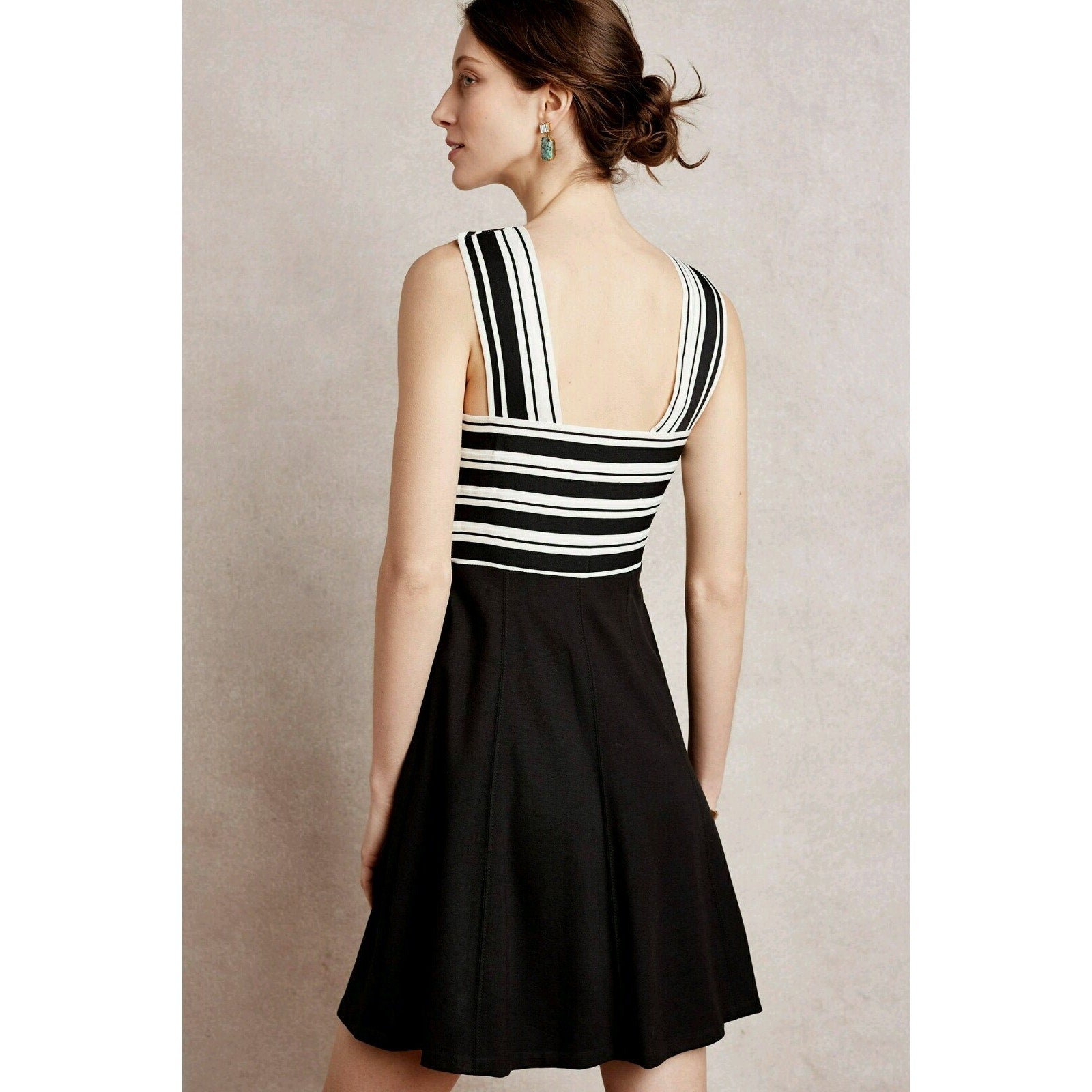 NEW Anthropologie Maeve Black Crosswise Flare Dress Size Small Retails $158 B&W