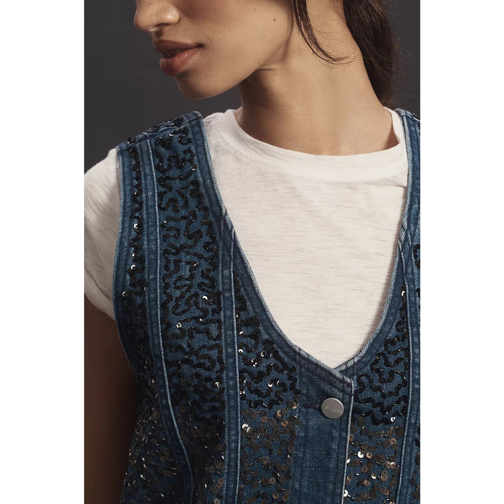 Anthropologie Pilcro Sparkle Denim Button-Front Mini Dress $198 MEDIUM Blue