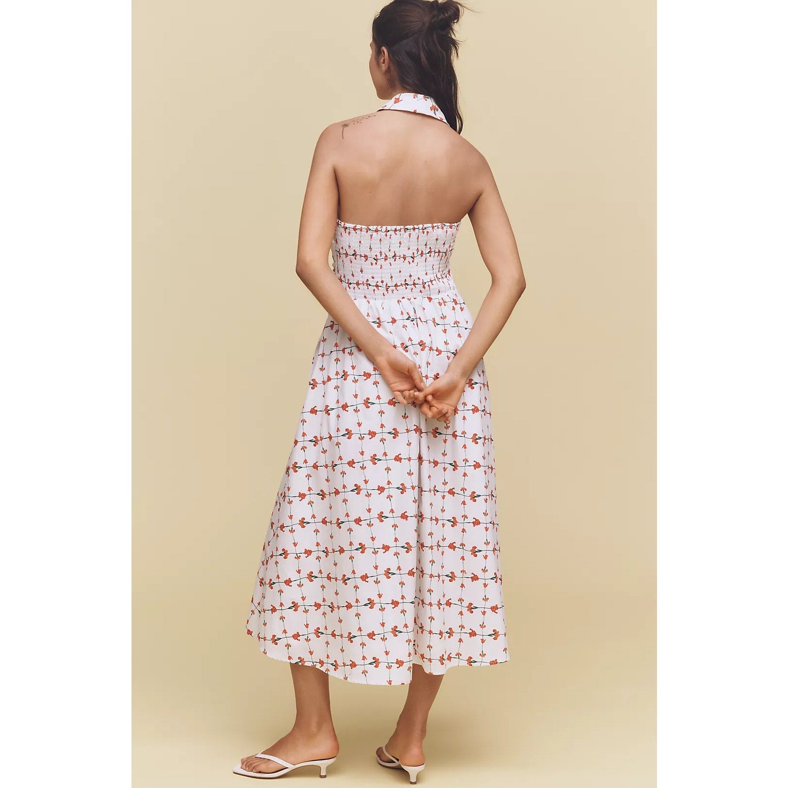 Anthropologie Hutch Alessia Sleeveless Halter Midi Dress LP White/Red Anthropologie