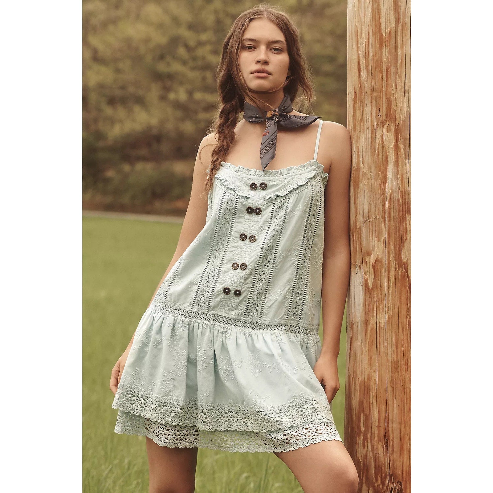 Anthropologie Pilcro Sleeveless Square-Neck Swing Mini Dress SMALL Blue Anthropologie