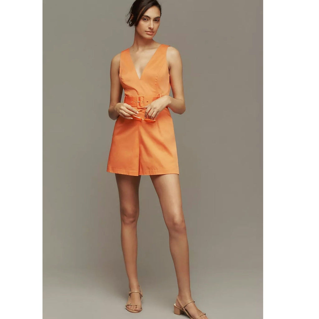 Anthropologie Hutch Belted V-Neck Romper