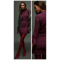 Plaid mini dress, magenta long sleeves with flared cuffs and ruffled hem