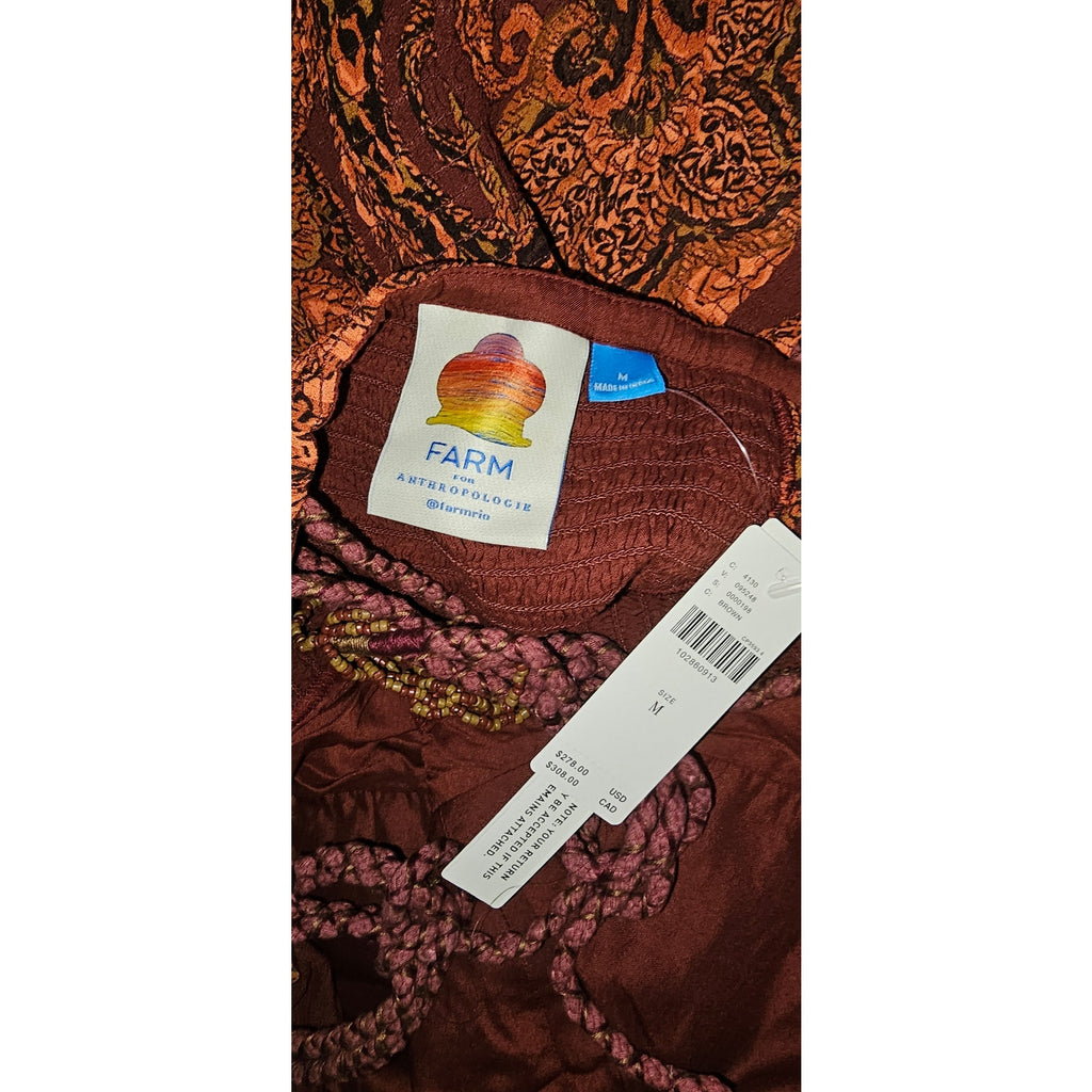 Farm Rio x Anthropologie Drop-Waist Printed Midi Dress MEDIUM Brown FARM Rio