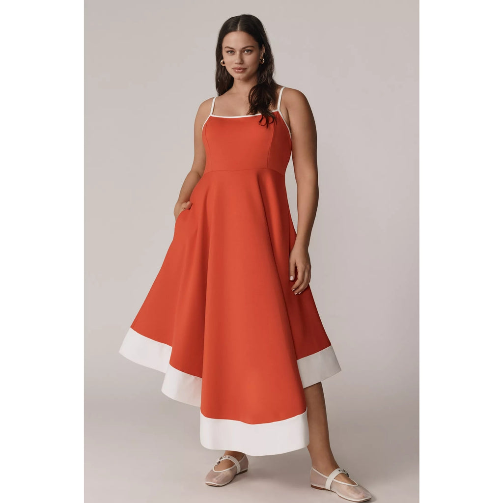 Anthropologie Maeve Colorblock A-Line Midi Dress Small Petite Red Anthropologie
