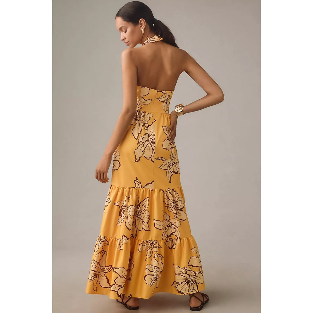 Anthropologie Hutch Floral Halter Maxi Dress $298 SIZE 10 Maize
