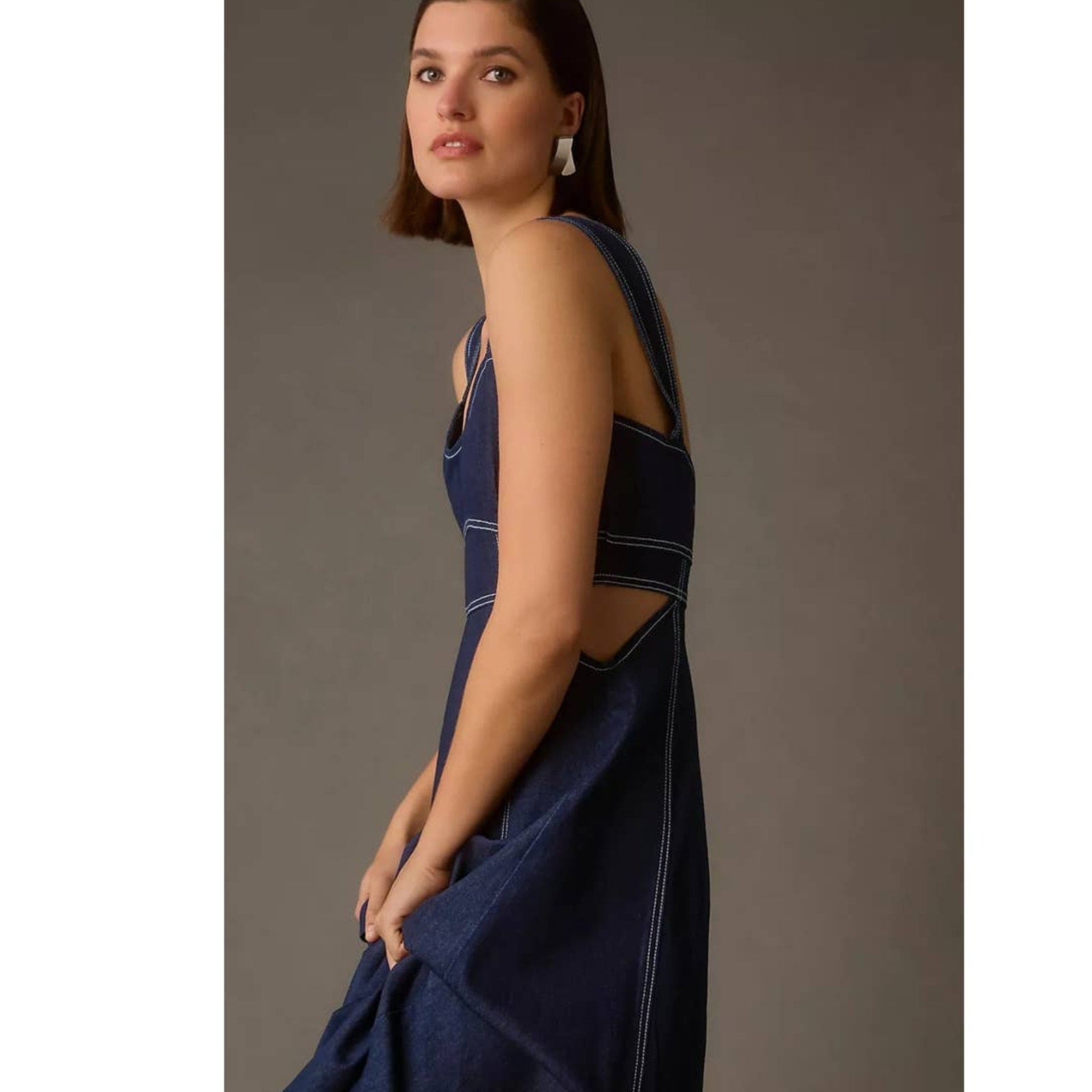 New Anthropologie Aureta Studio Corset Denim Cutout Dress $198  Medium 8/10 Blue