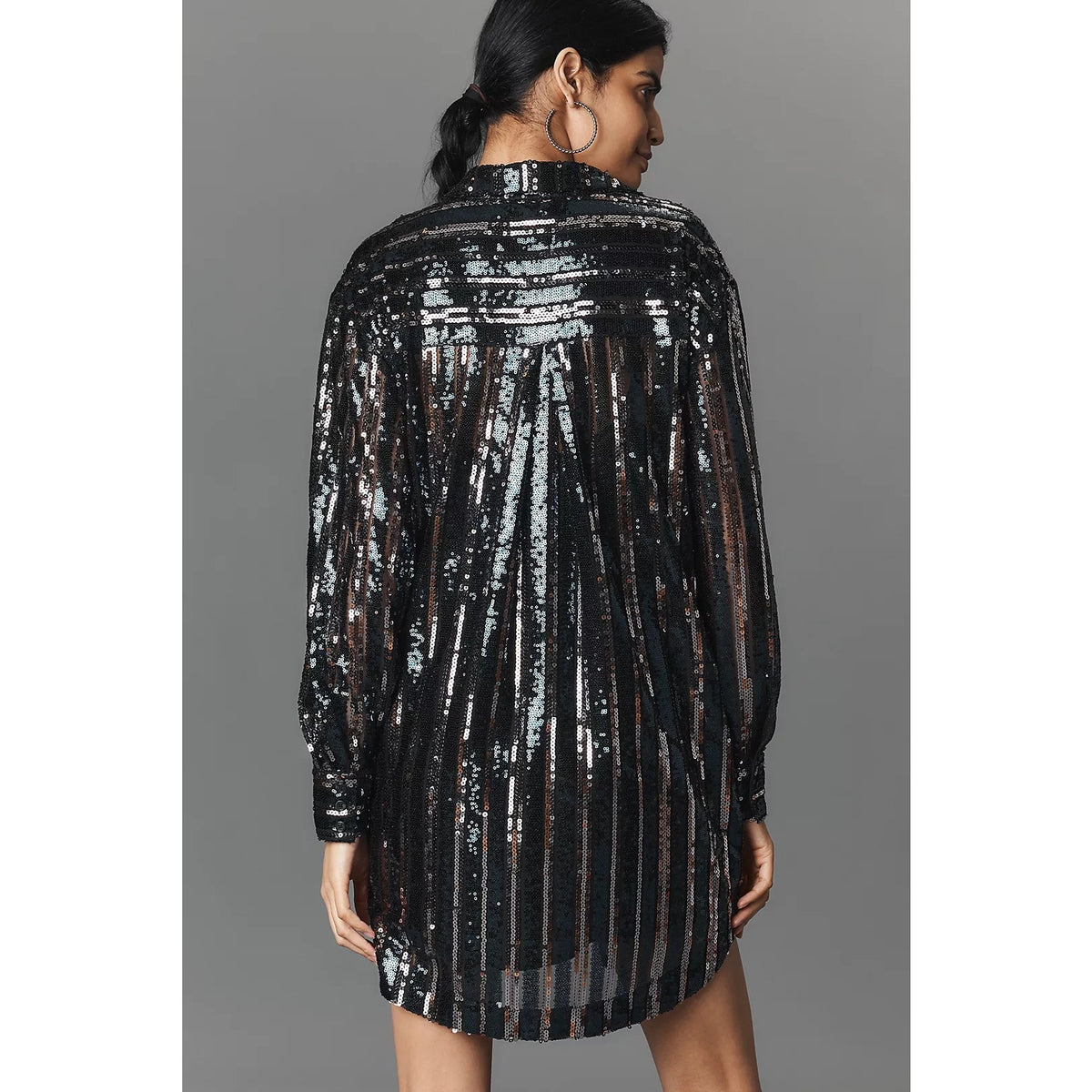 Anthropologie The Soren Sequin Mini Shirt Dress by Maeve SMALL Navy Anthropologie