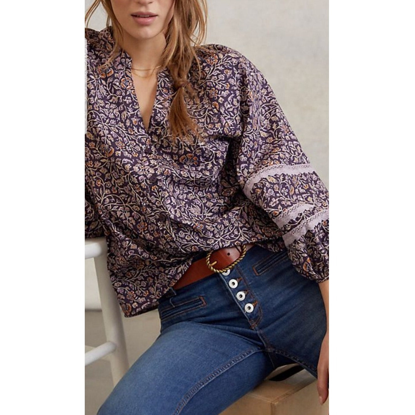 NEW Anthropologie Porridge Jovie Puff Sleeved Floral Blouse Size Small