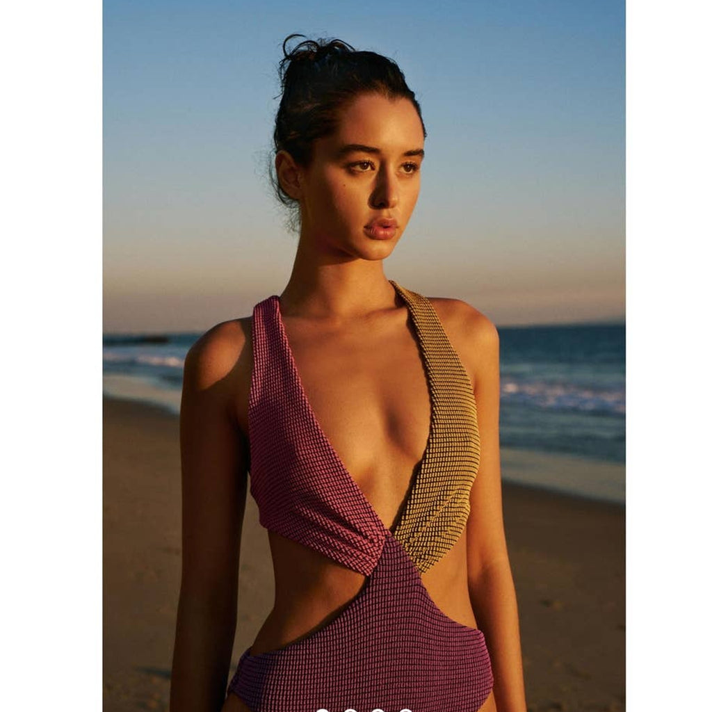 New Free People Agua Bendita Malibu Colorblock One-Piece $200 MEDIUM Textured