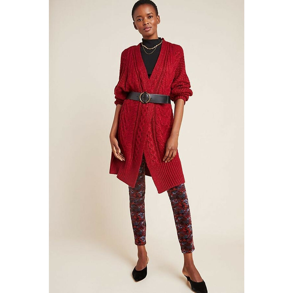 New Anthropologie Pepaloves Roberta Cable-Knit Cardigan Sweater Wine $150 Small