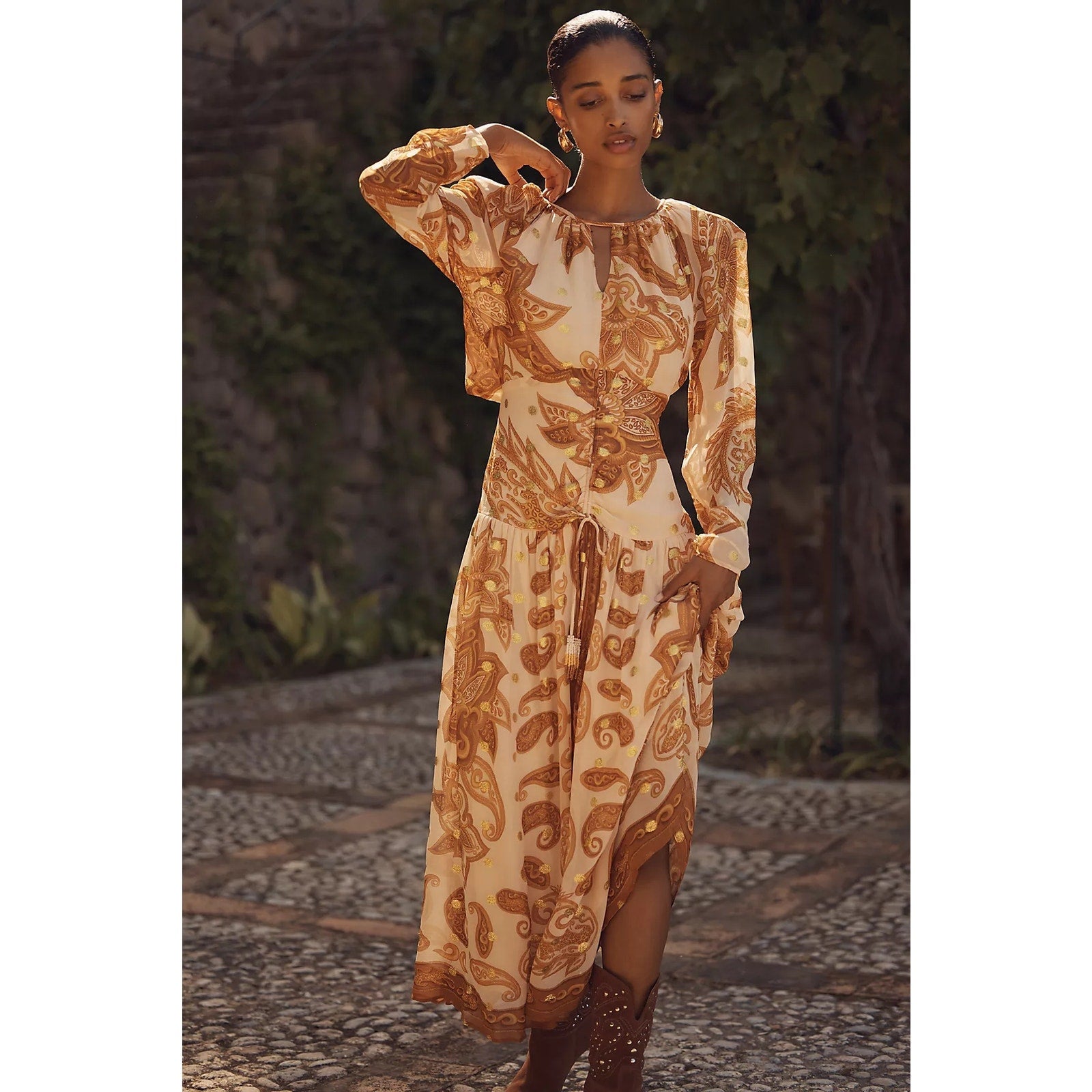 Farm Rio x Anthropologie Long-Sleeve Jacquard Maxi Dress LARGE Gold – Timeless Treasurz