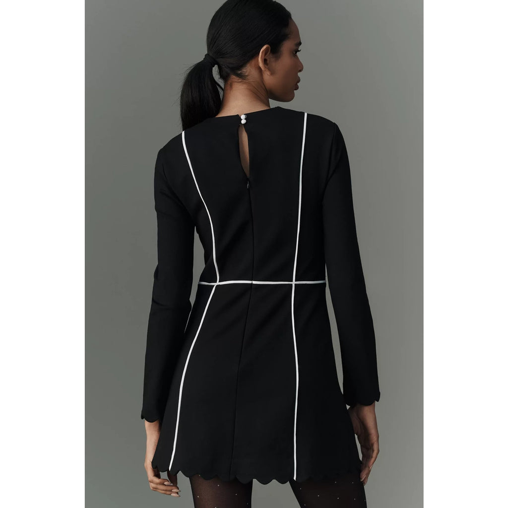 New Anthropologie Maeve Square-Neck Scalloped Hem Long-Sleeve Mini Dress $158