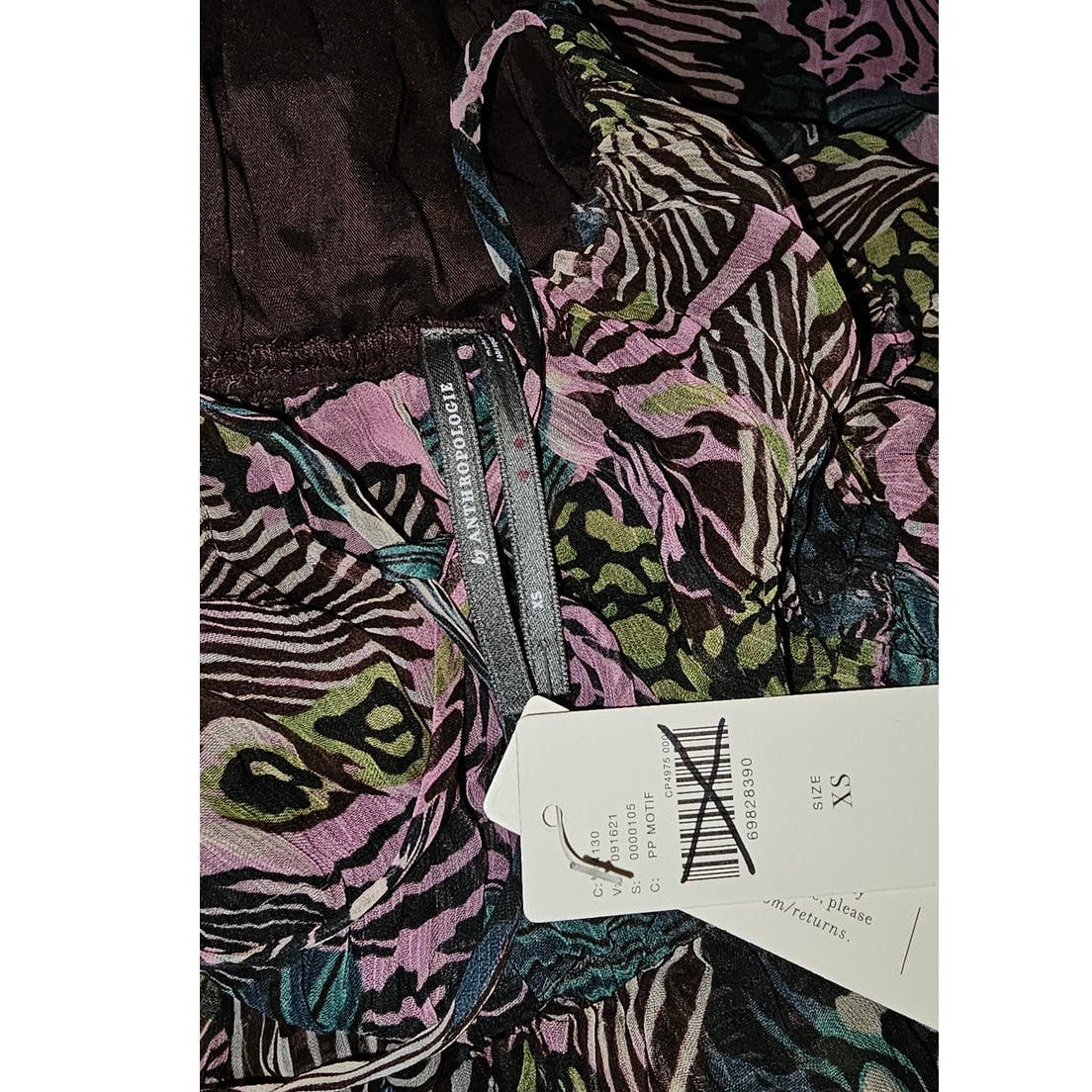 New By Anthropologie Cutout Chiffon Mini Dress $170 X-SMALL Purple Abstract