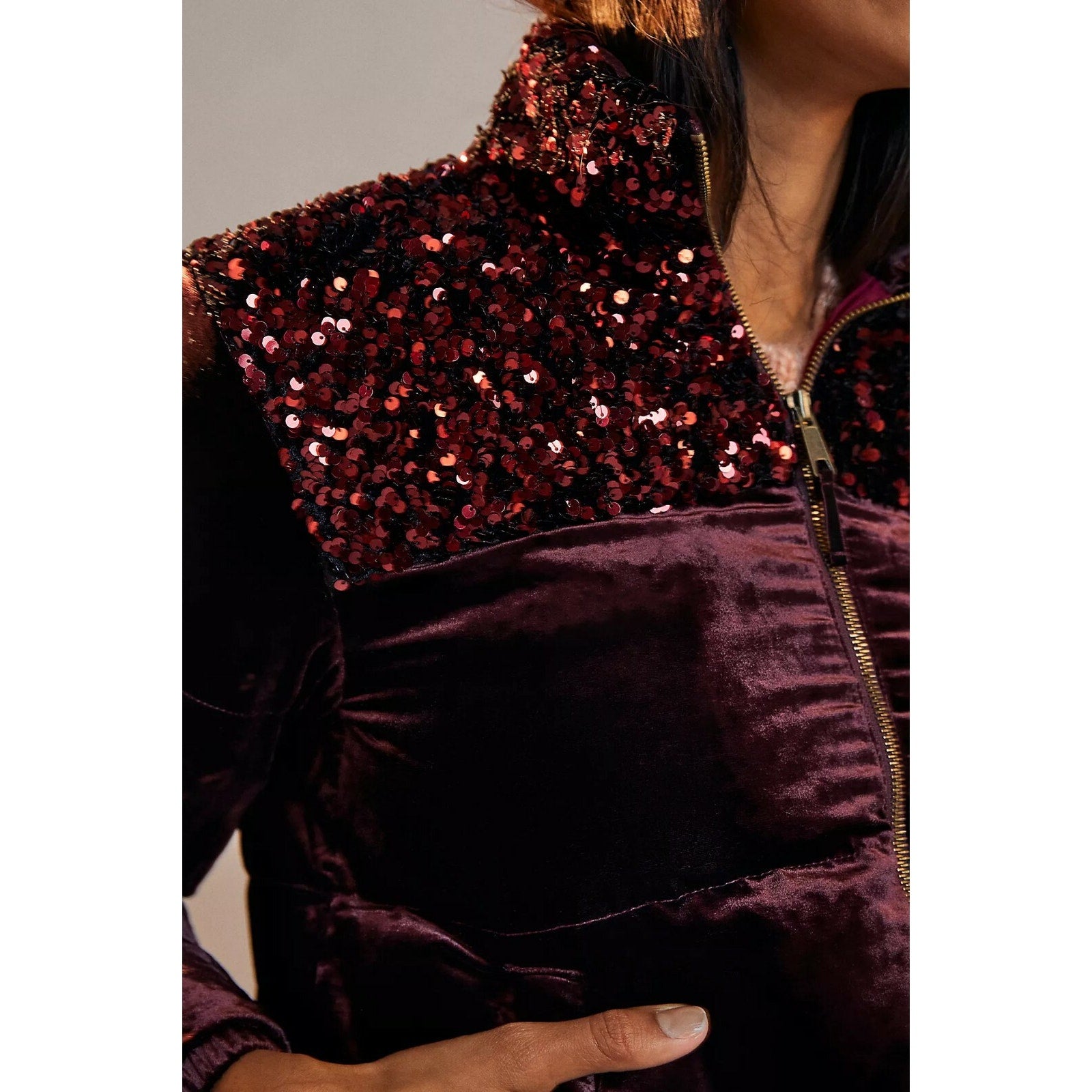 NEW Anthropologie $248 Vera Sequined Velvet Puffer Jacket Size XS
